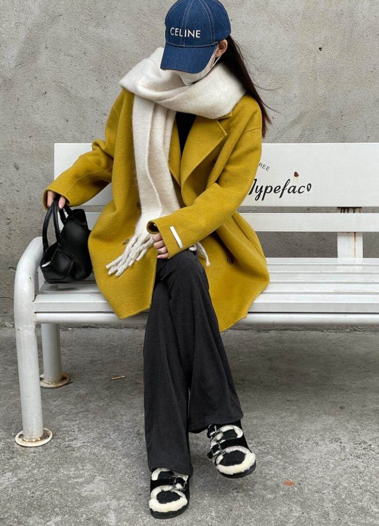 秋冬新款韩版中长款6粒扣羊绒大衣，其它，HJ