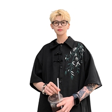 量大优供视频新风竹叶刺绣花冰丝短袖衬衫男CP54-特p33，男装衬衫，电商B371