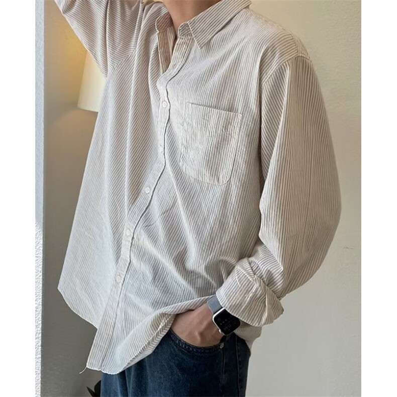 长袖条纹气质简约ins青春流行慵男衬衫标准百搭潮流春C12,男装衬衫,星座1116A（原606A-3）