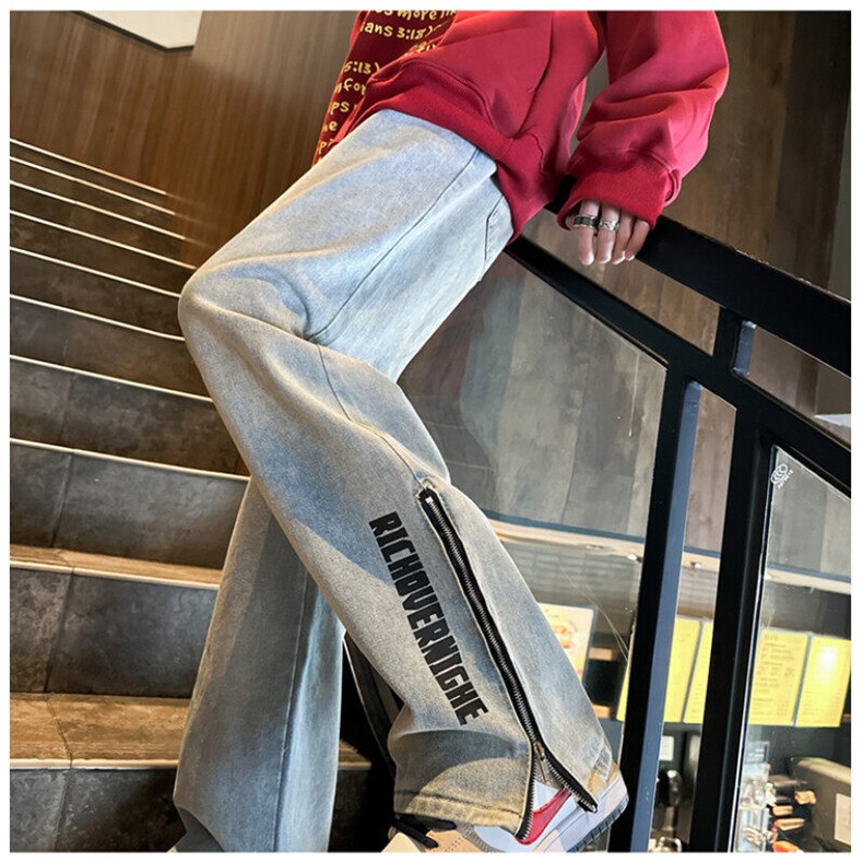 k1074-p55-控78 M-5XL 现货宽松拉链cleanfit牛仔裤马丁靴黑暗图片