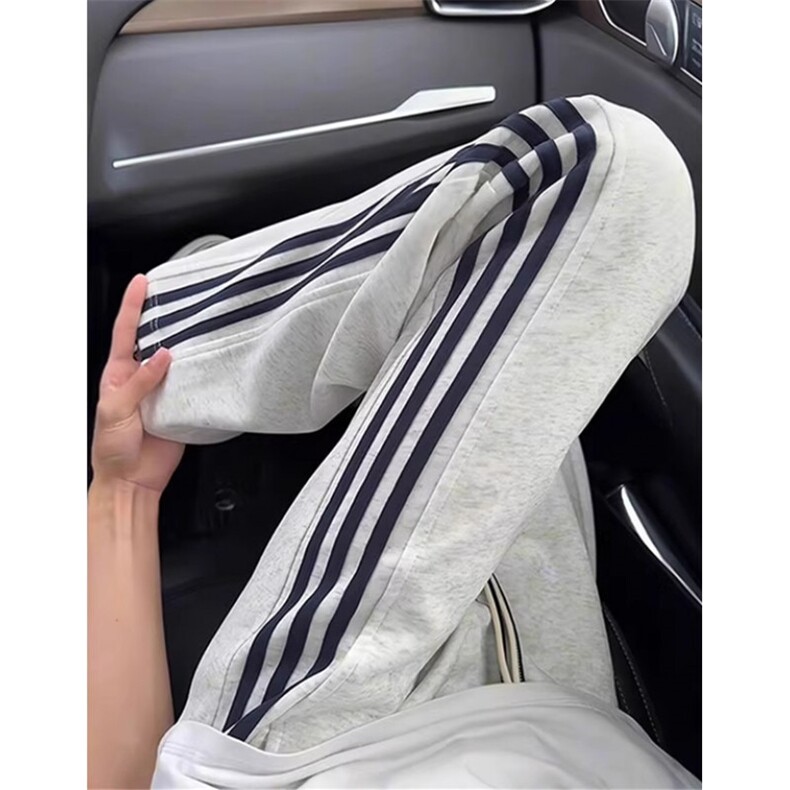 三条杠卫裤男秋季重磅直筒条纹裤子美式休闲运动微喇叭裤KZ32，男装休闲裤，星座1116A（原606A-3）