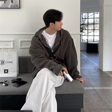 帛跃麻花毛衣外套秋冬男韩版复古chic宽松温柔拉链连帽开衫，男装夹克，星座1210-1