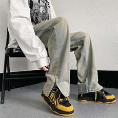 美式黄泥水洗拉链牛仔裤高街头复古百搭休闲长裤N0824-P40，男装牛仔裤，星座308B-1