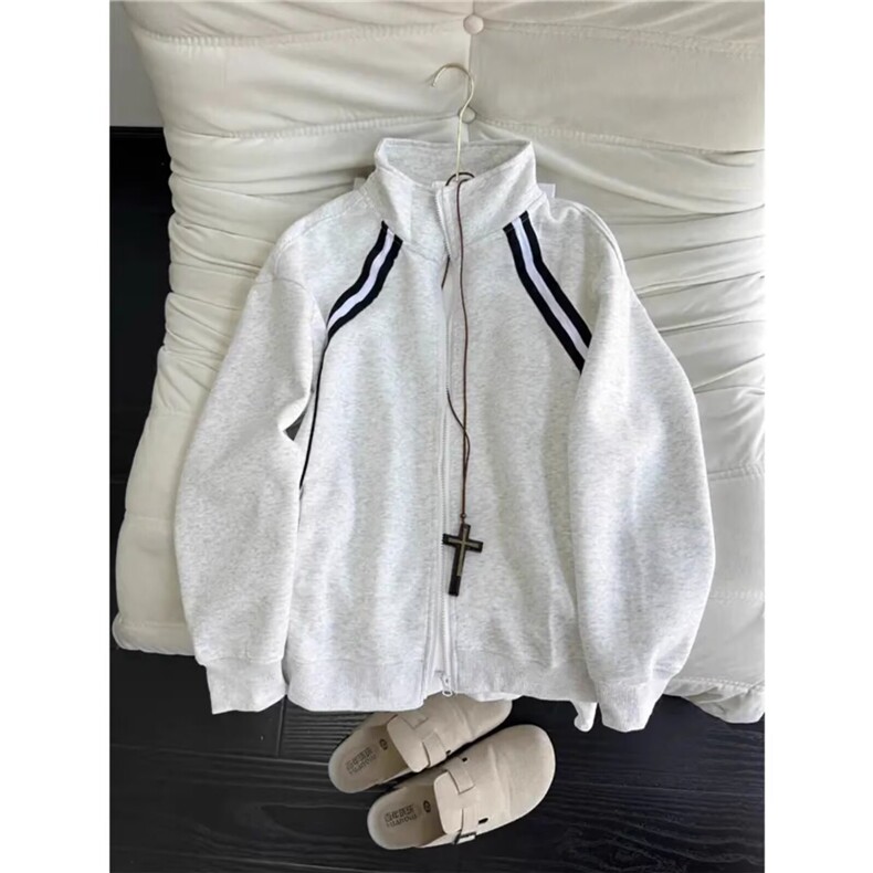 网图美式条纹开衫立领卫衣外套男cleanfit棒球服夹克JK121-特P37,男装夹克,星座1007（原301D）