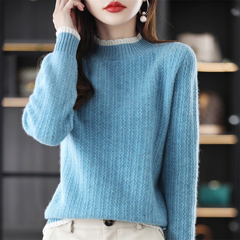 女2024新款秋冬季加厚内搭洋气粉色打底衫羊毛衫短款宽松大码，女装羊毛衫，蒙特羊绒