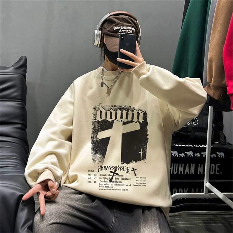 美拉德无帽卫衣男春秋季oversize潮牌重磅外套情侣青少年大码上衣,男装卫衣,电商A028