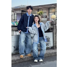 原宿百搭新款慵懒流行ins时尚气质假两件外套文艺简约潮流日系，女装短外套，星座302B-2