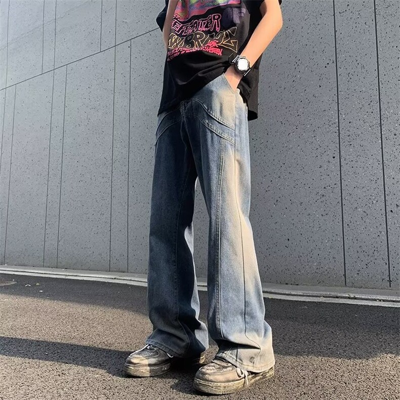 秋款水洗牛仔裤做旧复古宽松休闲新款微喇裤,男装牛仔裤,星座410-7