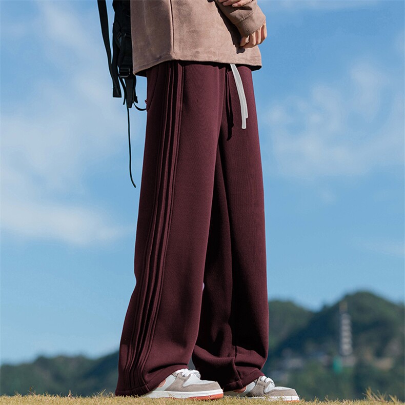 wassup happy美式褶皱卫裤男款秋冬季加绒加绒直筒裤运动休闲裤子图片