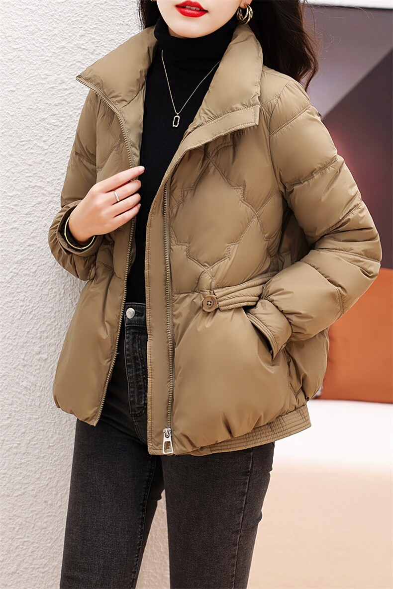 现货短款轻薄羽绒服女22冬新款韩版时尚洋气立领欧货白鸭绒外套,女装羽绒服,仟媚宠