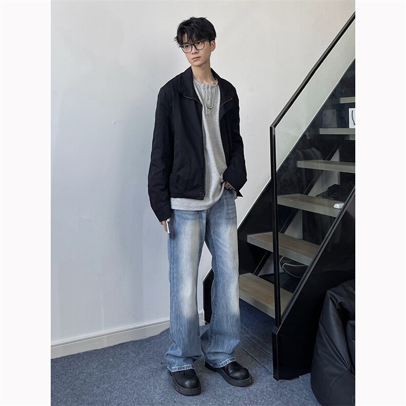 B221美式ins高街暗黑小众个性宽松直筒牛仔裤LK23140-P65控88,男装牛仔裤,电商B221