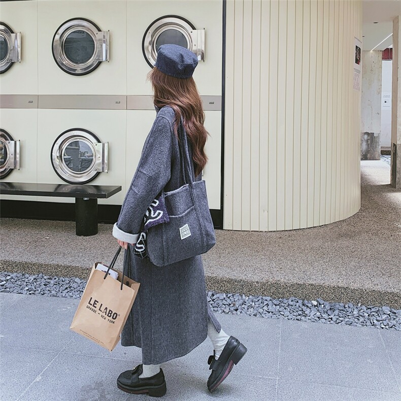 灰色拼色双面羊毛大衣女2025秋冬新款韩版chic学院风长款毛呢外套,女装毛呢外套,2C137