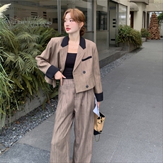 高级感老钱风西装套装女秋2025新款时尚洋气扎染外套阔腿裤两件套，女装套装/套裙，2C057