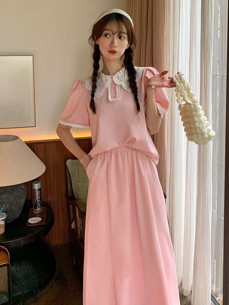粉色卡通印花卫衣套装女春季2025新款设计感减龄休闲半身裙两件套,女装套装/套裙,浙宝192（原082）