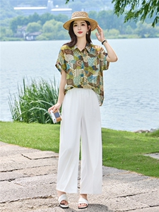 现货！2026年夏季时尚简约大方气质优雅宽松休闲两件套裤套装女图片