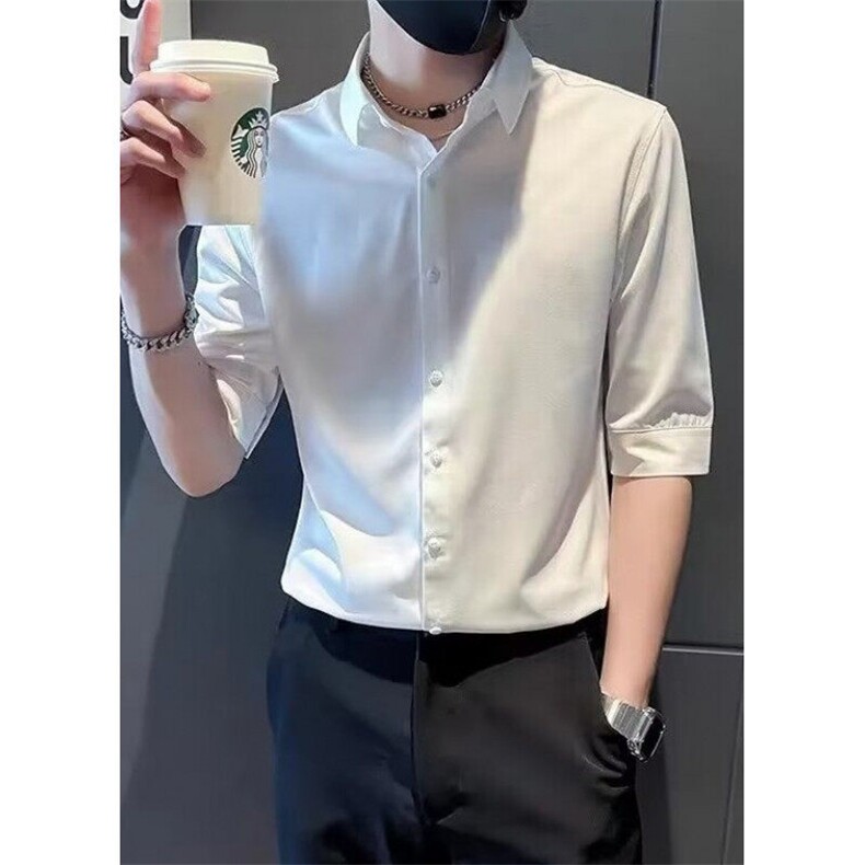 五分袖衬衫短袖领子设计半袖休闲痞帅男装中袖衬衣CA03,男装衬衫,星座1116A-2（原606A-1）