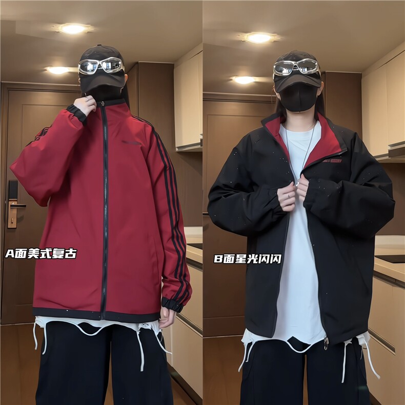档口视频切片暴走涵涵双面穿满天星夹克外套冲锋衣J6066-P65,男装夹克,星座1213