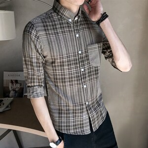 现货2021 夏季短袖衬衫男修身七分袖衬衣韩版CS27P45图片