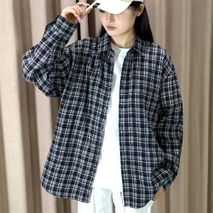 春季新款现货（跨境电商）格子男女情侣款潮流宽松格纹衬衣图片