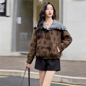 时尚针织大翻领拼接短外套女2025秋季新款百搭显瘦小个子夹克上衣图片