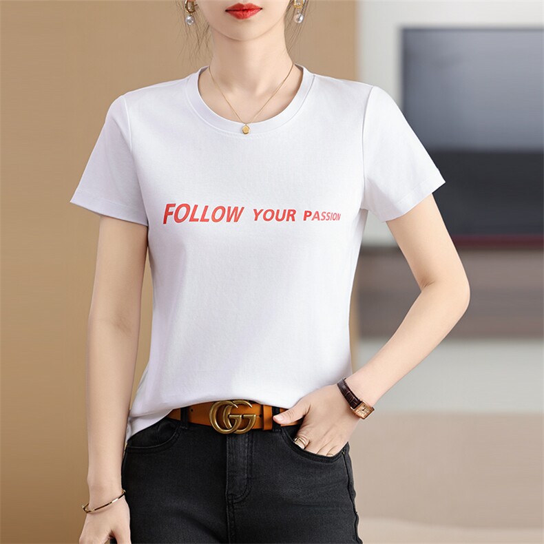 刺绣FOLLW艺术个性时尚舒适显瘦棉T,女装T恤,元素羊绒