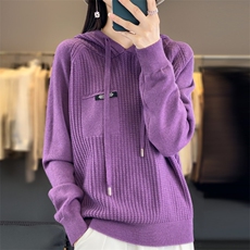 时尚百搭绿色针织帽衫修身显瘦长袖毛衣舒适保暖女款外套，女装针织衫/毛衣，大美人包芯纱店