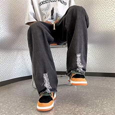 设计感高级oversize裤脚破洞牛仔裤美式高街直筒K743310B-2-P40，男装牛仔裤，星座310B-2