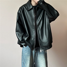 现货主推高质量皮衣外套男宽松皮夹克机车服A026P95加绒P105，男装夹克，电商A351