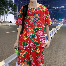 TZ203男女休闲东北大花短袖圆领T恤衫短裤可套装单选团队服风，男装休闲套装，星座115A(原星座507）