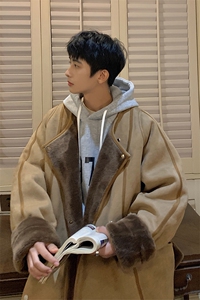 1港风皮毛一体大码M-5XL高级感轻奢机车棉服外套男8708P158控228图片