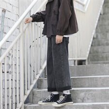 秋冬装港风牛仔裤直筒休闲裤男宽松百搭日系简约阔腿裤N，男装牛仔裤，电商D202