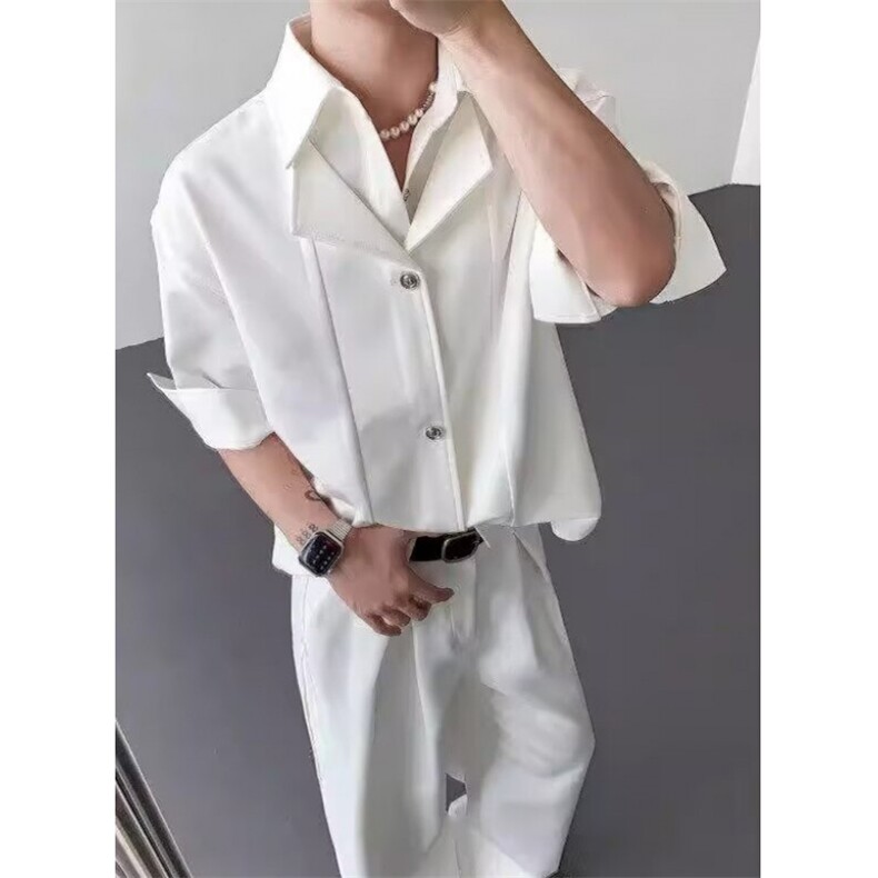 日系新款时尚文艺西西里设计衬衫男假两件气质潮流原宿C22530,男装衬衫,星座1116A-2（原606A-1）