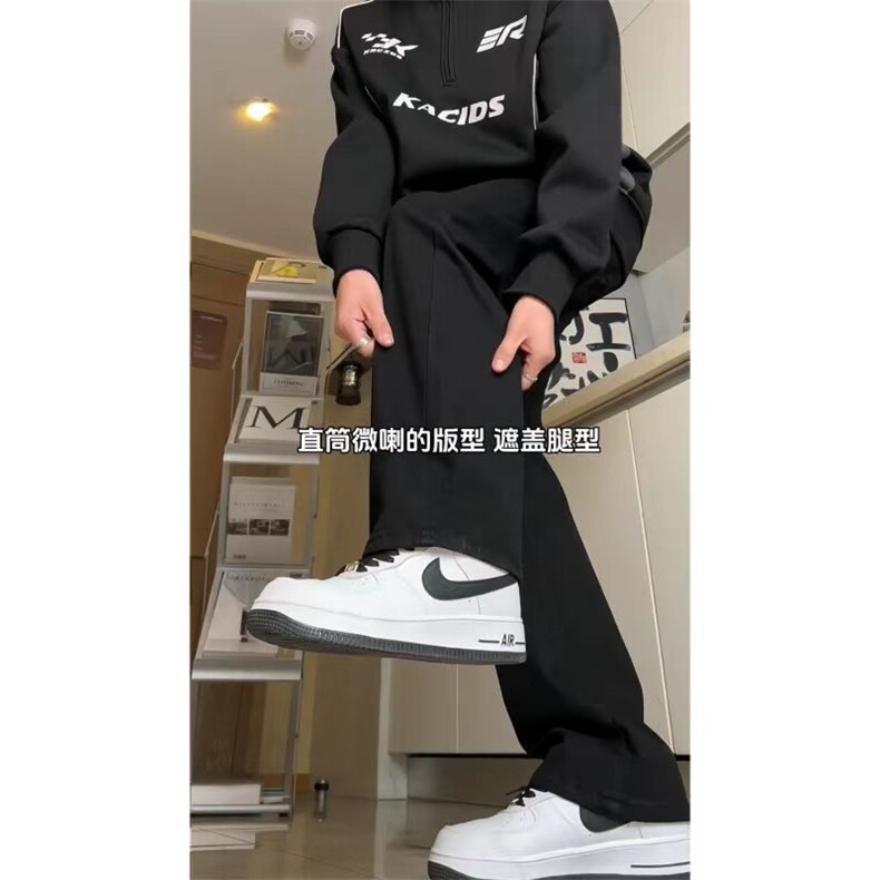 美式微喇牛仔裤男春秋季潮牌高街弹力修身vibe风痞帅阔腿弯刀裤子,男装牛仔裤,电商D325
