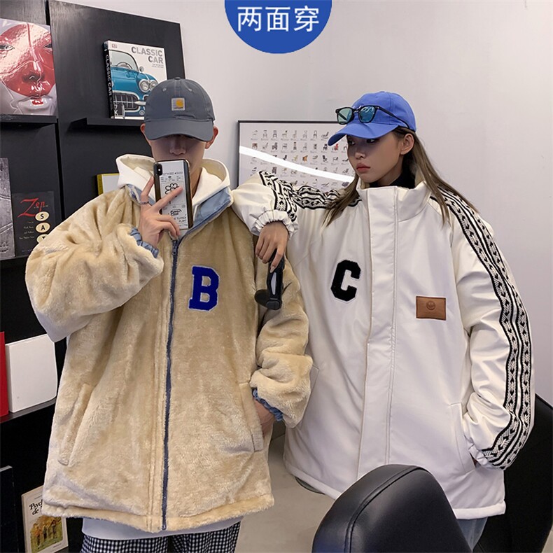 roora情侣羊羔毛两面穿棉服外套男冬季加绒加厚oversizePU皮棉衣,男装皮衣,星座207