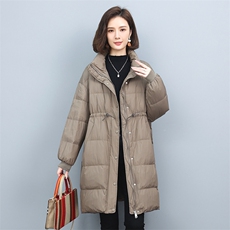 2022冬季新款女装时尚休闲保暖宽松舒适中长款亮面羽绒服女，女装羽绒服，叶笙衣
