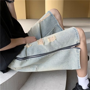 男原宿美式vibe裤子直筒水洗拉链牛仔裤潮 P40图片