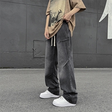 美式高街水洗牛仔裤男女直筒微喇显瘦复古百搭宽松裤子N0789-P45，男装牛仔裤，星座308B-2