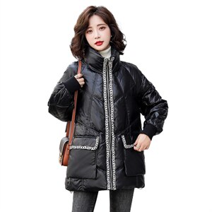 2024年冬季新款短款亮面90绒羽绒服插肩袖长袖简约厚外套图片