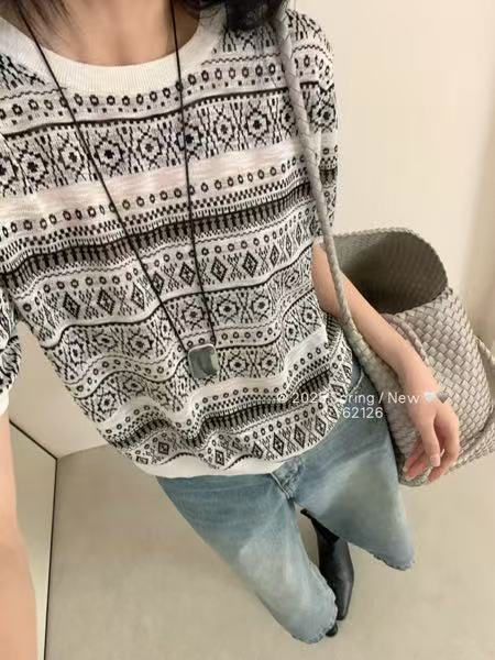 复古时尚简约百搭舒适全身提花短袖图片