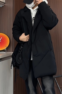 MY5082/P110冬季新男士中长款棉衣男宽松大码西服领棉服保暖棉袄图片