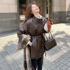 咖色羊羔毛拼接PU皮衣外套女加厚加绒夹克2C206-L606-P195-K298，女装派克服，2C206