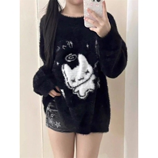 慵懒风奶huhu卡通提花圆领毛衣女2024年冬季软糯宽松针织衫，男装针织衫/毛衣，星座506A