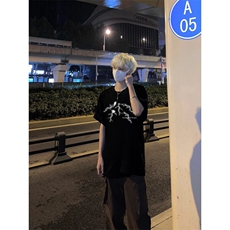美式高街闪电印花简约百搭2重磅圆领短袖T恤潮牌潮流，男装T恤，星座310A-4