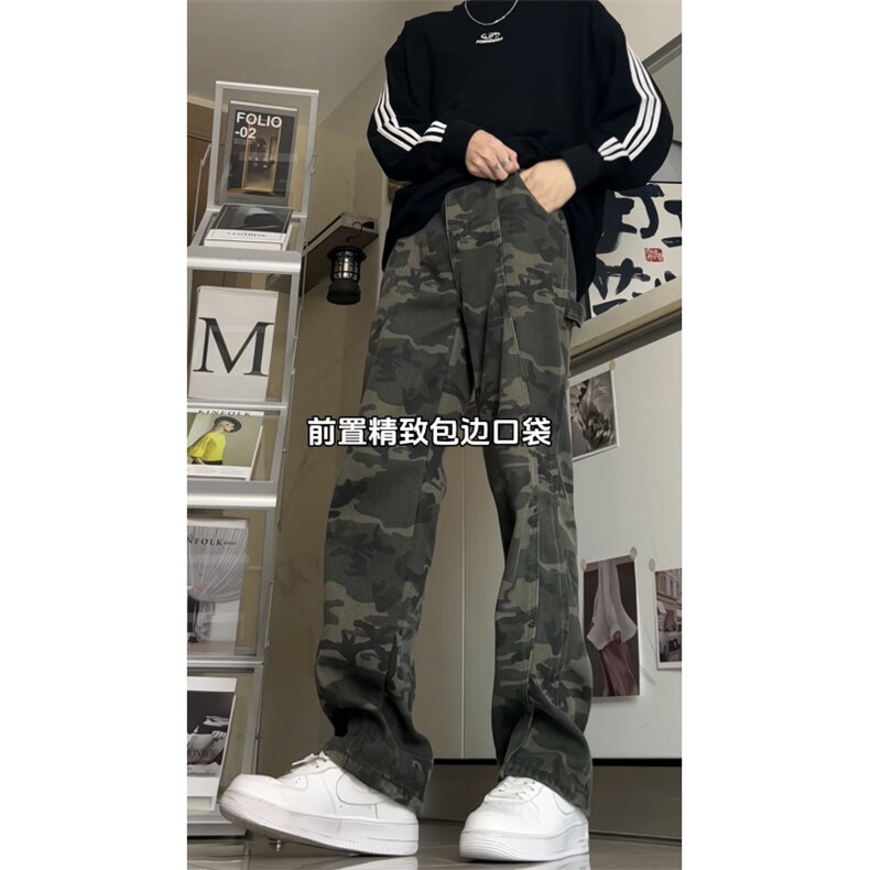 工装迷彩牛仔裤男美式高街hiphop伐木长裤痞帅宽松直筒GJ229P45,男装牛仔裤,电商D256-3(原A064-3)