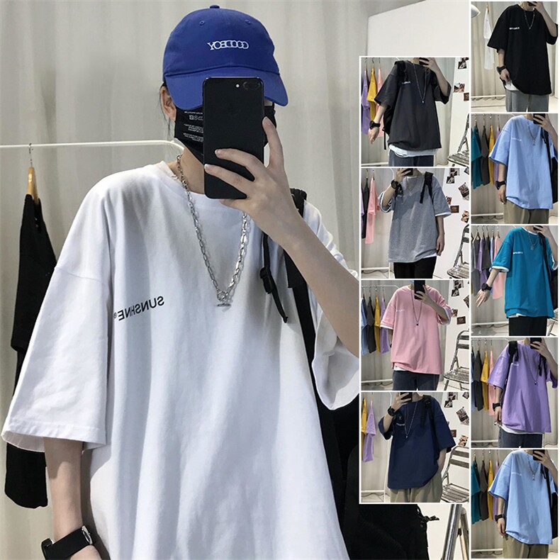 T06重磅特港风文艺男大码宽松五分袖半袖短袖T恤可定制大码男女图片