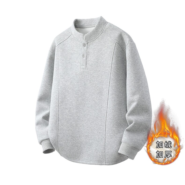 秋冬亨利领加绒加厚卫衣外套美式复古小立领打底衫118-P30,男装T恤,电商A441