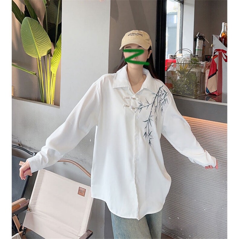 217-2-CS66-特P40新中式竹叶刺绣风长袖衬衫男垂感衬衣~~现货~,男装衬衫,星座217-2