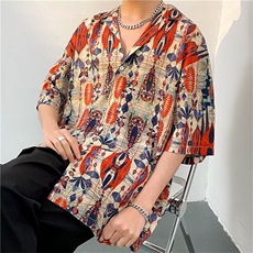 日系五分袖春夏季新款衬衫潮流慵懒男方领宽松型衬衫C1316P30，男装衬衫，星座1116-2