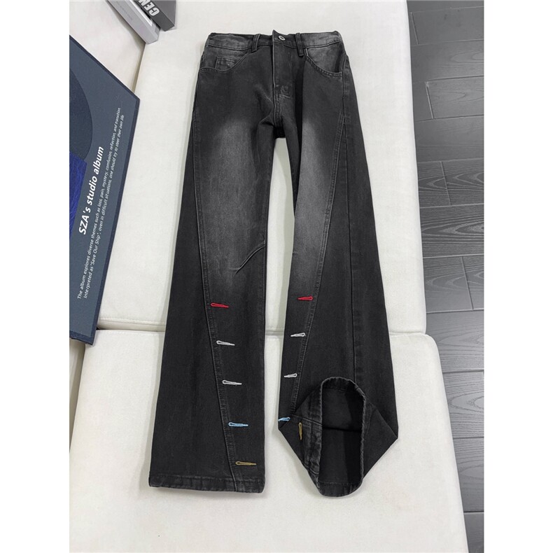 B221 美式ins高街暗黑个性扣眼修身微喇牛仔裤LK26655-特P46控78图片