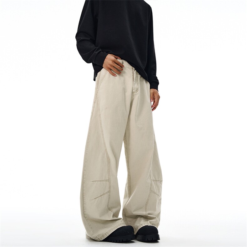 2025美式阔腿两色宽松做旧弯刀休闲裤男女简约轻工业松弛感垂廓形，男装休闲裤，星座301D-3